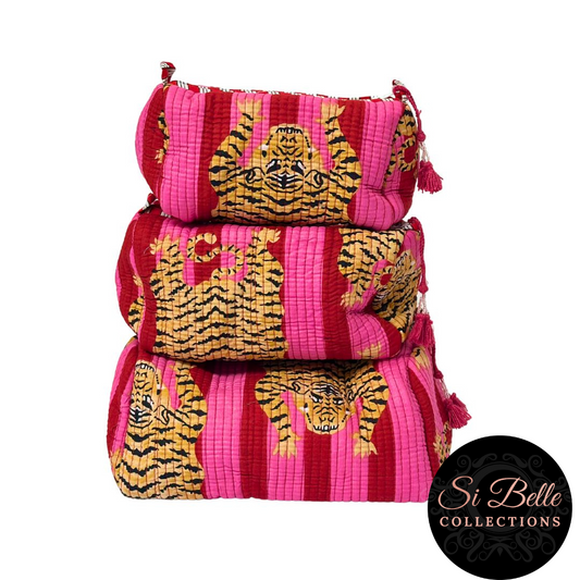 Tibetan Tiger Hot Pink Luxe Tote Pouch Set – Matching Duo