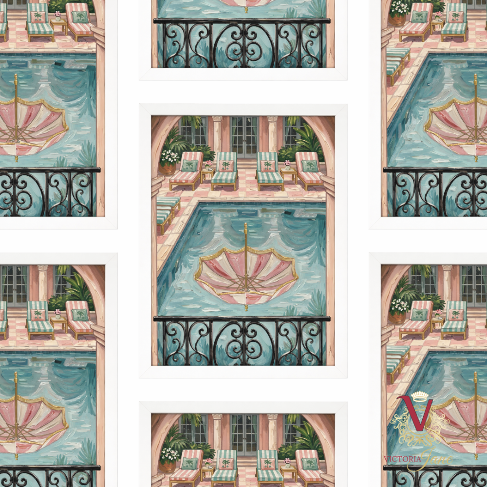 Umbrella Club Framed Art white repeated