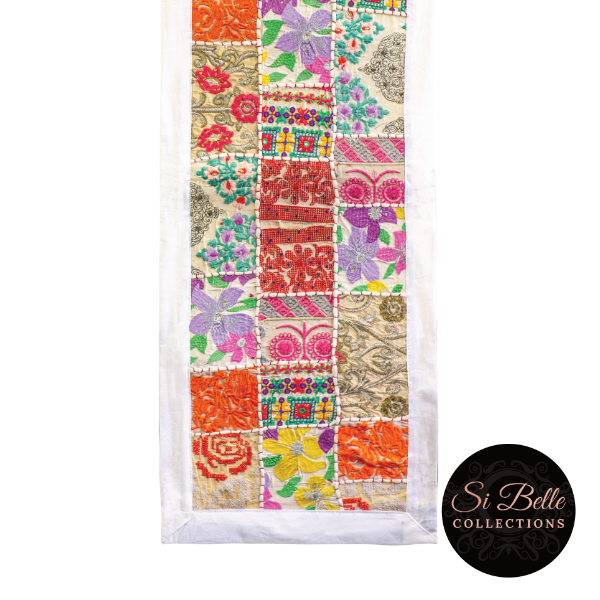 si belle collections White Colourful Cascade Table Runner bottom