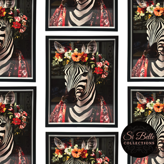 Zebra in Bloom Box Framed Art repeated