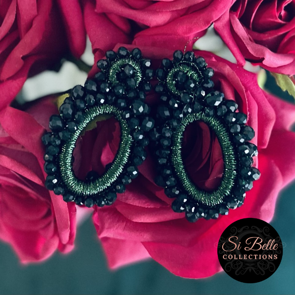Si Belle Collections - Higher Love Collection - Green Beaded Glory Earrings gem 