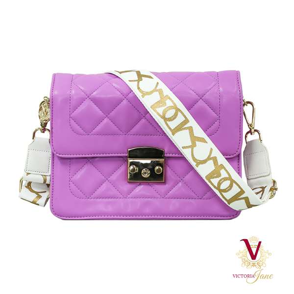 Ink Quilted Cross Body Bag with Raspberry & Ink Stripe Strap