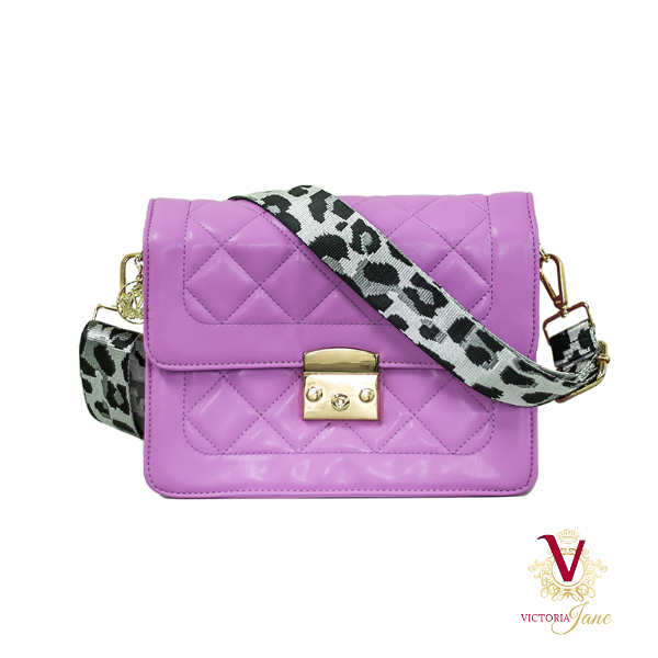 Ink Quilted Cross Body Bag with Raspberry & Ink Stripe Strap