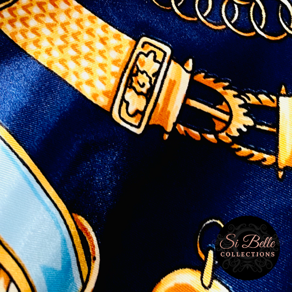 Si Belle Collections - Navy Unbridled Lady Scarf super close up silk fabric