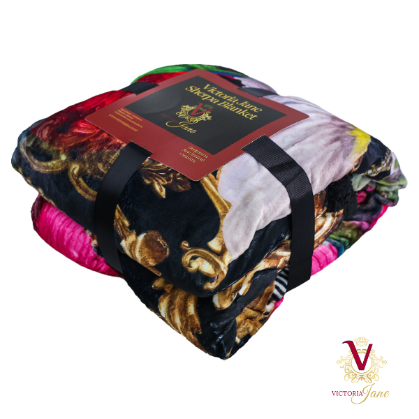 Victoria Jane - Peony Bird high quality sherpa blanket colourful vibrant Forest Fantasy Collection folded beautiful packaging