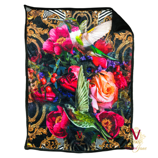 Victoria Jane - Peony Bird high quality sherpa blanket colourful vibrant Forest Fantasy Collection