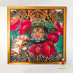 Victoria Jane Peony Tiger Gold Framed Wall Art bright colorful