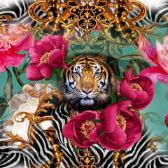 Victoria Jane - Peony Tiger Wall Art beautiful bright floral zebra pattern details with tiger centre