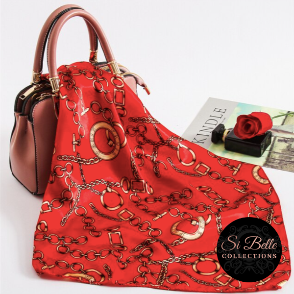 Si Belle Collections - Red & Gold Paris Chain Scarf
