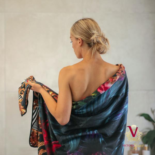 Victoria Jane - Rose Bird Bathroom Art Towel high quality polyester microfibre Towel bright vibrant Forest Fantasy Collection, beautiful floral pattern back of towel forrest jewel