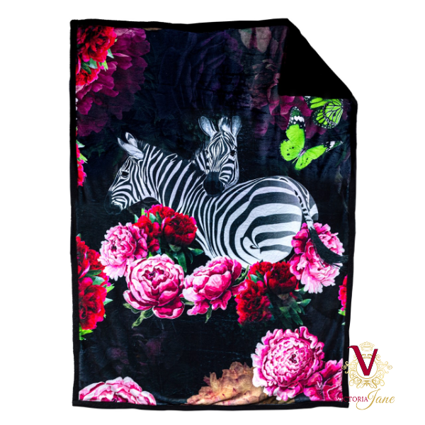 Victoria Jane - Zebra Rose Sherpa Blanket open flat