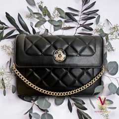 Victoria Jane Quilted Cross Body Bag Black on beautiful design background