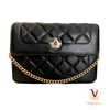 Victoria Jane Quilted Cross Body Bag Black front view gold logo chain