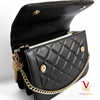 Victoria Jane Quilted Cross Body Bag Black open view gold clasp
