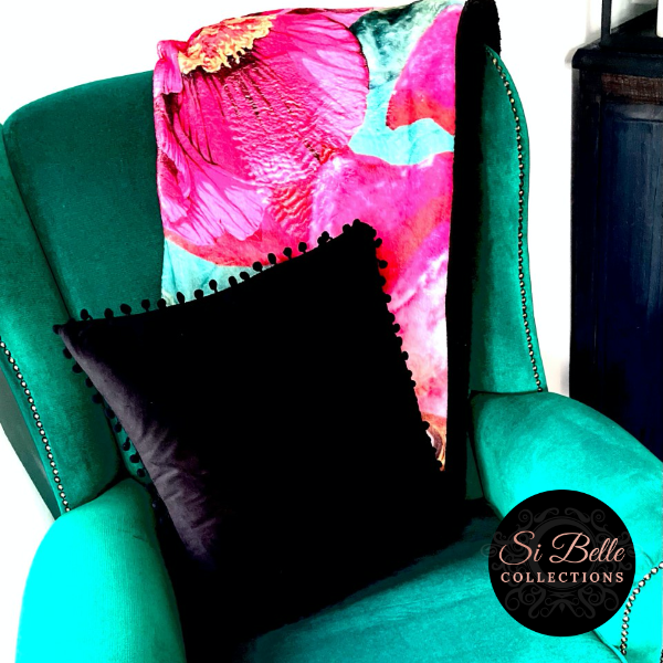 Si Belle Collections - Black Beauty Velvet Pom-Pom Cushion beautiful bold