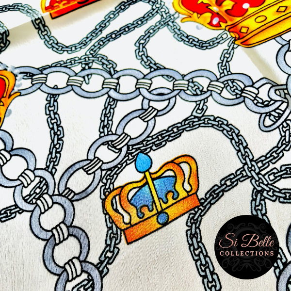 Si Belle Collections - White Charlie King Scarf close up crown chain