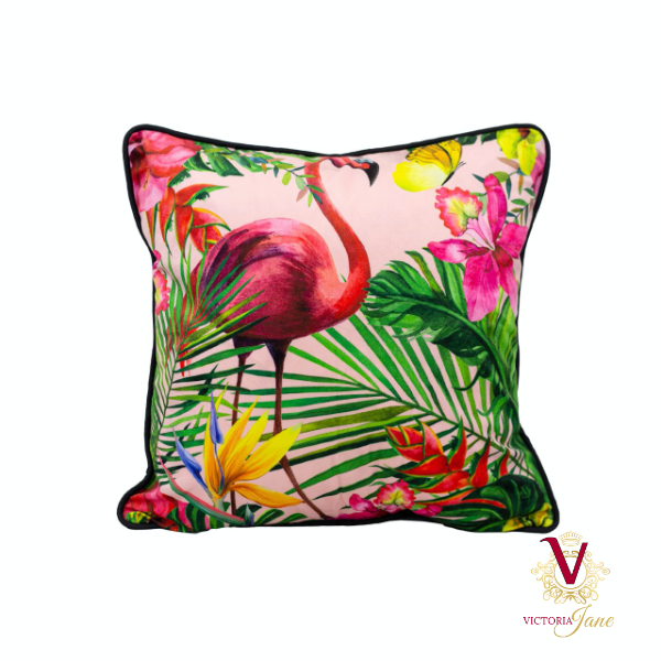 Victoria Jane - Fabulous Flamingo Velvet Cushion front