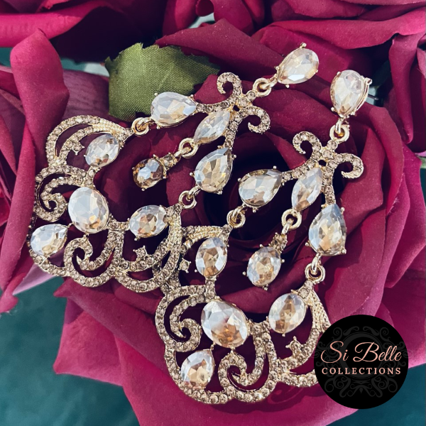 Si Belle Collections - Higher Love Collection - Golden Glam Earrings close up