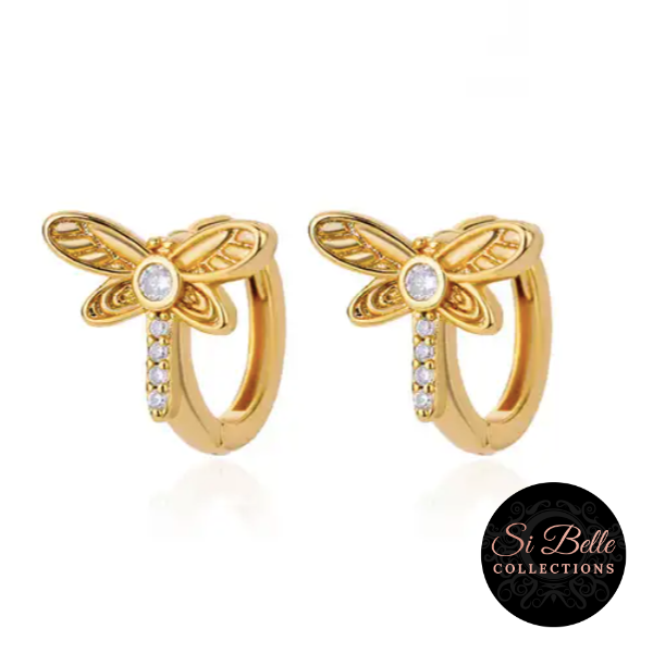 Si Belle Collections - Gold Dragonfly Hoop Earrings