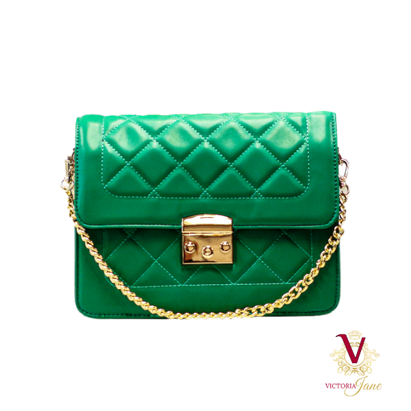 Victoria Jane - Quilted Cross Body Bag - Emerald Green front view