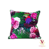 Victoria Jane - King Parrot Velvet Cushion beautiful bright bold floral jungle crown front