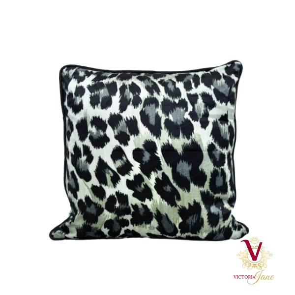 Victoria Jane - Leopard Crown Velvet Cushion back leopard pattern monochrome