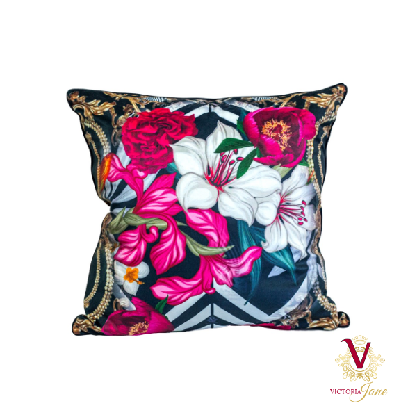 Victoria Jane - Lily Bird Velvet Cushion floral beautiful bright bold pattern back