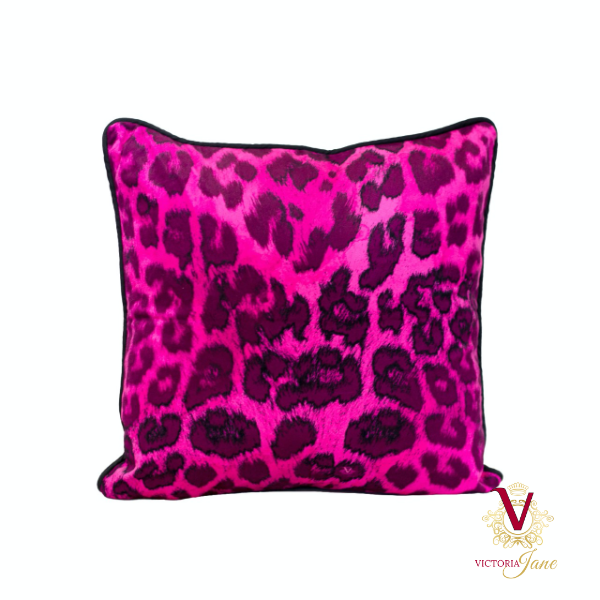 Victoria Jane - Peony Power Velvet Cushion back pattern pink leopard