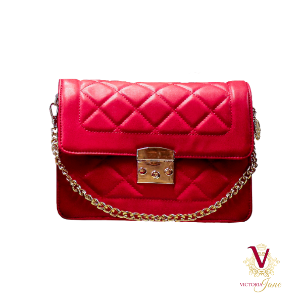 Victoria Jane - Quilted Cross Body Bag - Raspberry Red front view