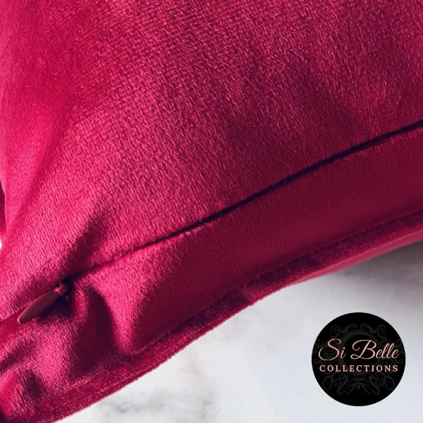 Si Belle Collections - Red Wine Accent Cushion close up zip