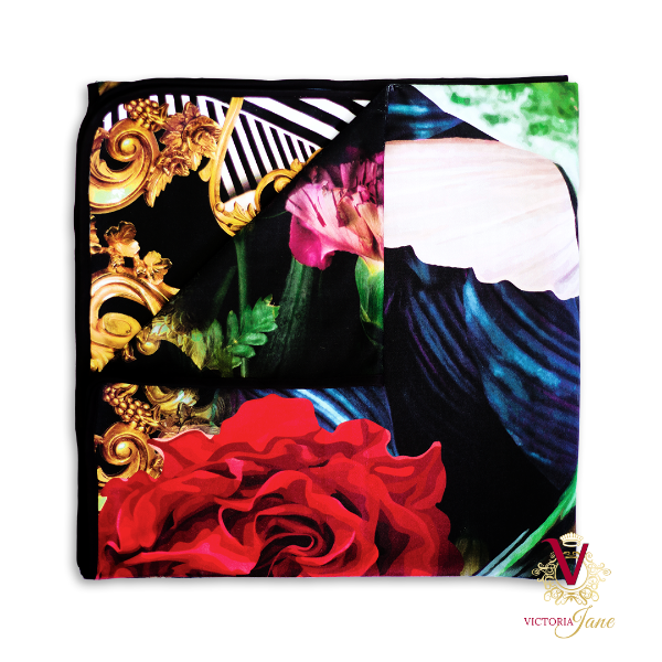 Victoria Jane - rose bird high quality polyester microfibre Towel bright vibrant Forest Fantasy Collection, beautiful floral pattern folded