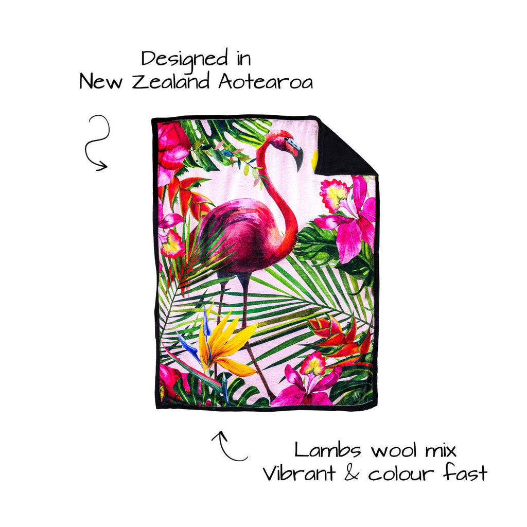 Victoria Jane - Fabulous Flamingo Sherpa Blanket New Zealand designed lambs wool vibrant