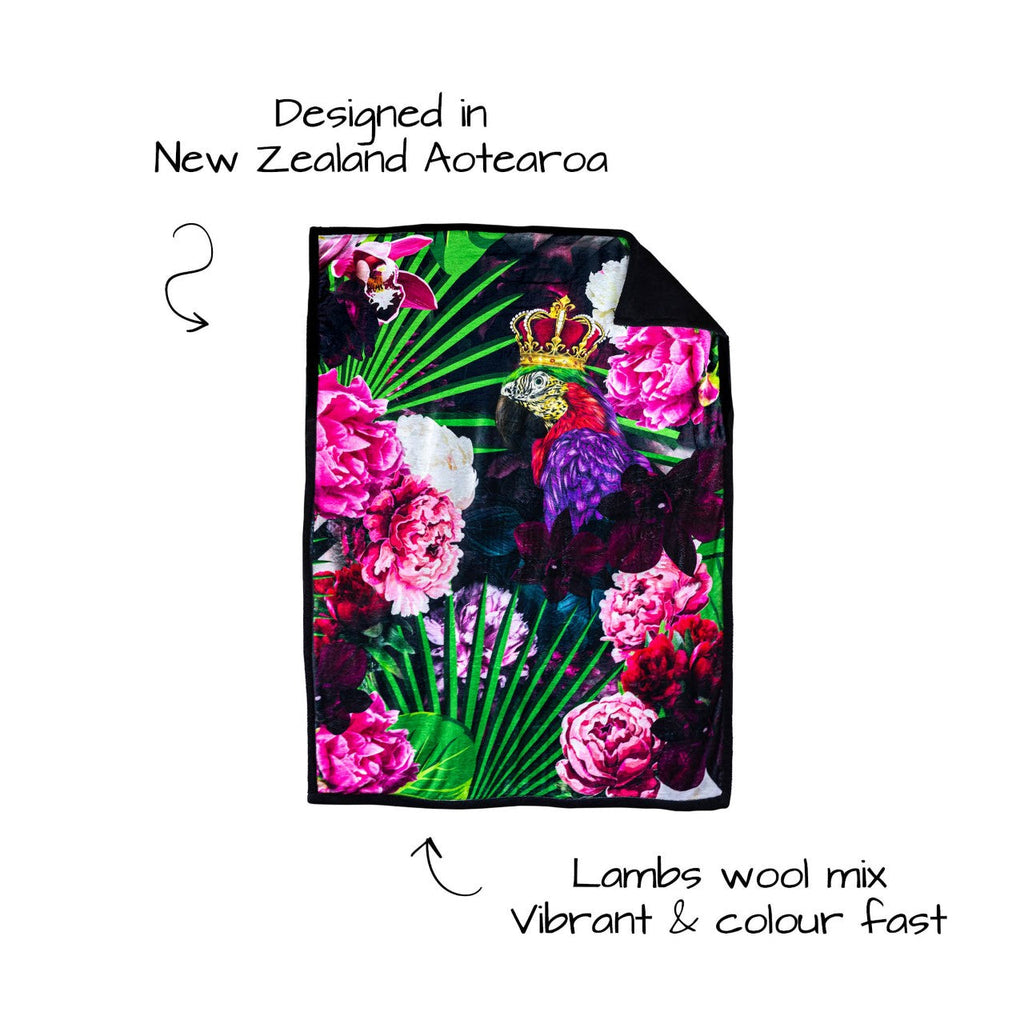 Victoria Jane - King Parrot Sherpa Blanket New Zealand designed lambs wool vibrant