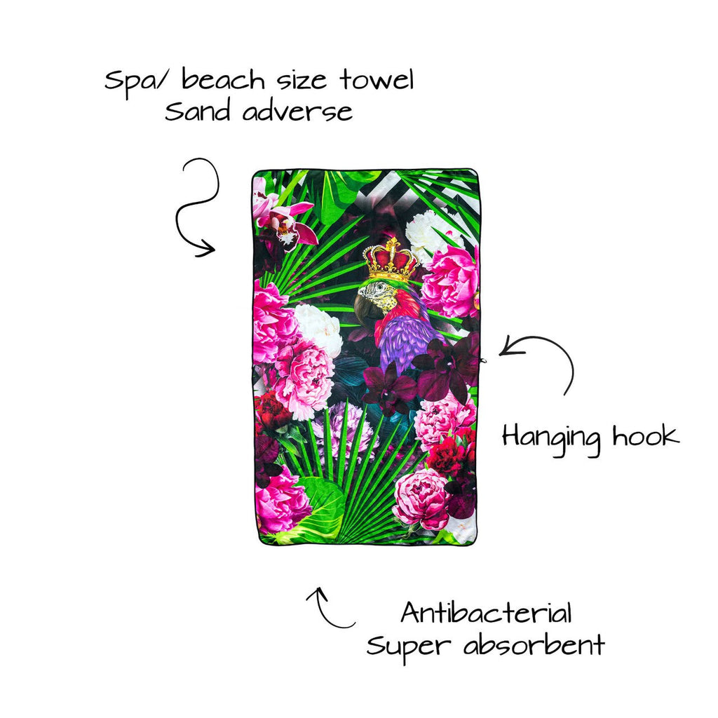 Victoria Jane - King Parrot Spa Art Towel bright colourful forest jungle beautiful facts absorbent sand adverse