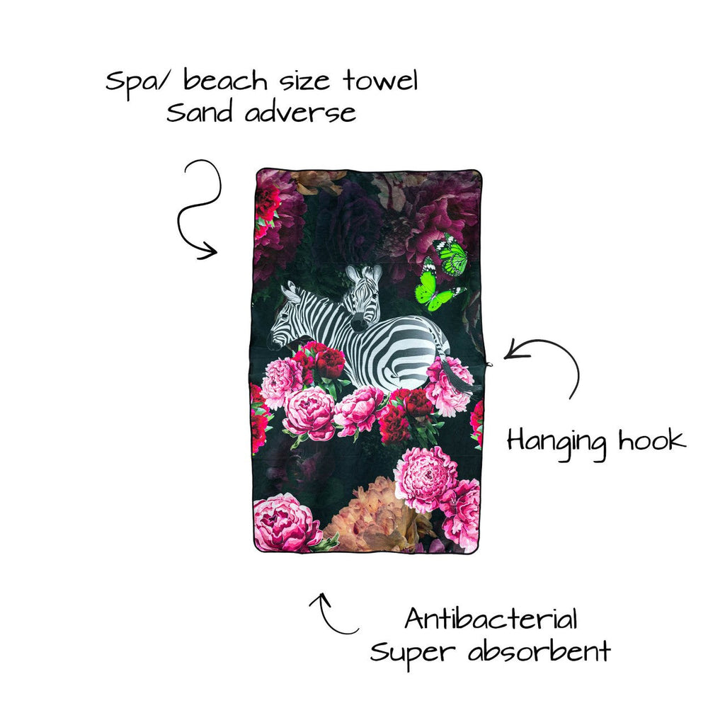 Victoria Jane - Zebra Rose Spa Art Towel bright beautiful flowers front thumbnail facts