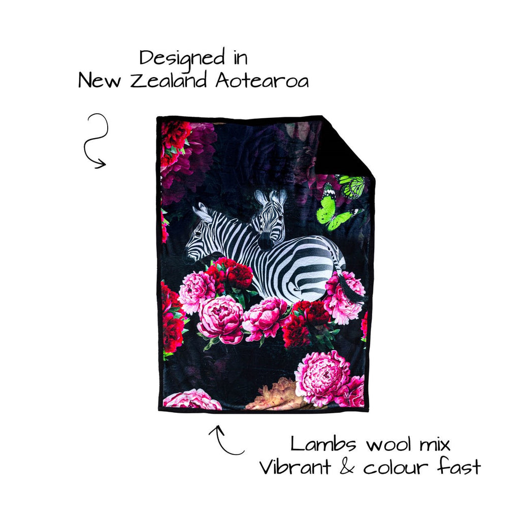 Victoria Jane - Zebra Rose Sherpa Blanket New Zealand designed lambs wool vibrant