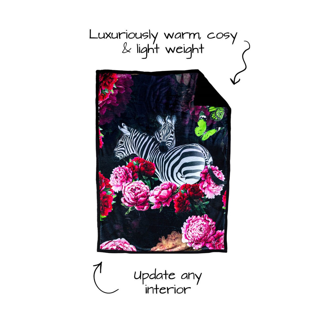 Victoria Jane - Zebra Rose Sherpa Blanket warm cosy light weight luxurious