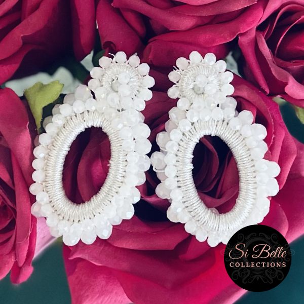 Si Belle Collections - Higher Love Collection - White Beaded Glory Earrings rose 