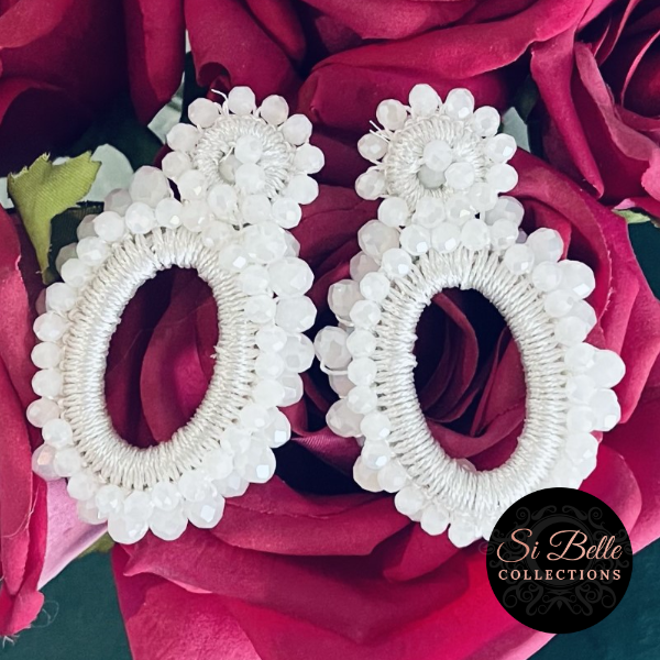 Si Belle Collections - Higher Love Collection - White Beaded Glory Earrings close up