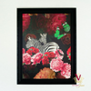 Victoria Jane Limited Edition Zebra Rose Portrait Wall Art black ornate frame bright flowers butterfly