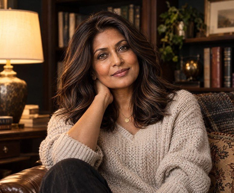 A woman with rich, glossy dark brunette hair with soft mocha and caramel dimension