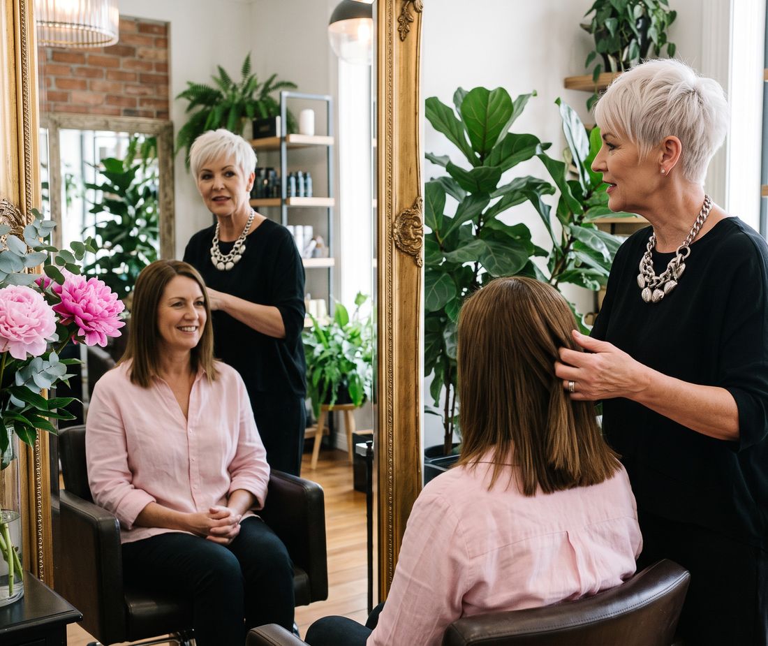 A perm consultation at V For Hair: the stylist talking through options with a client
