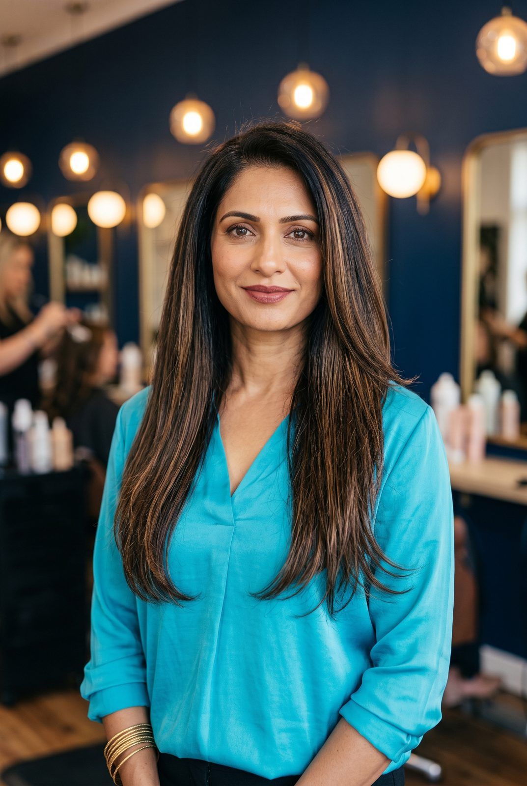 Permanent hair straightening result: long, sleek, straight hair
