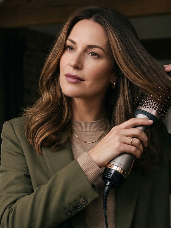 Woman styling her brunette hair with the Platinum Oval hot air brush