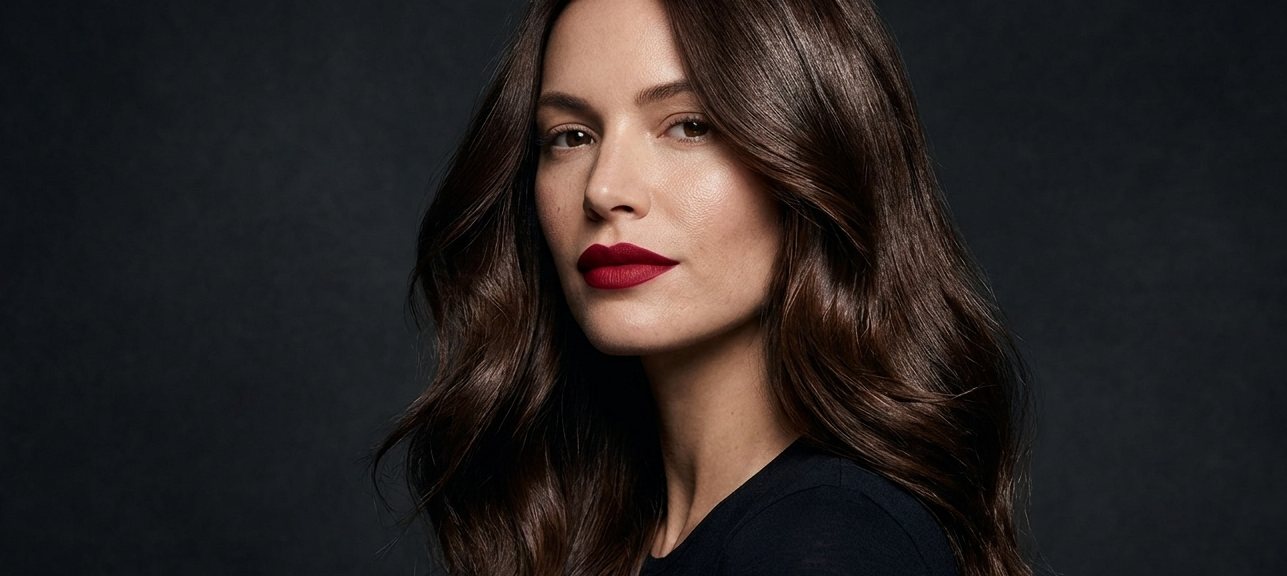 Glossy brunette hair styled at V For Hair