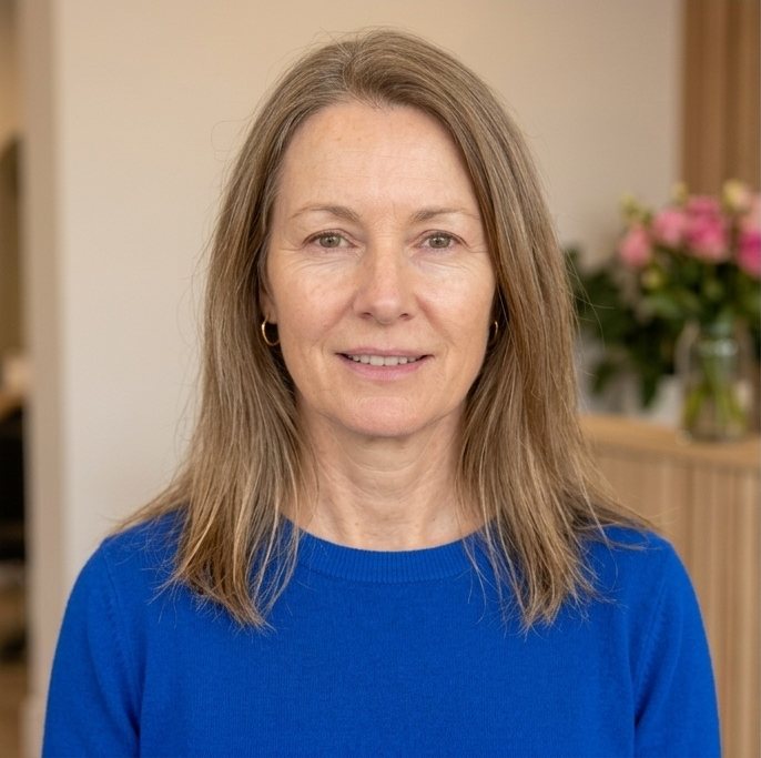Before: shoulder-length hair with no shape, in natural light